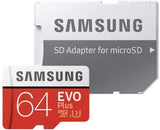 SAMSUNG 64GB 100MB/s Class 10 UHS-I MicroSDXC EVO Plus Memory Card with Full-Size Adapter